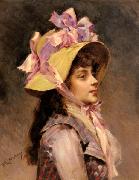 unknow artist, Portrait Of A Lady In Pink Ribbons